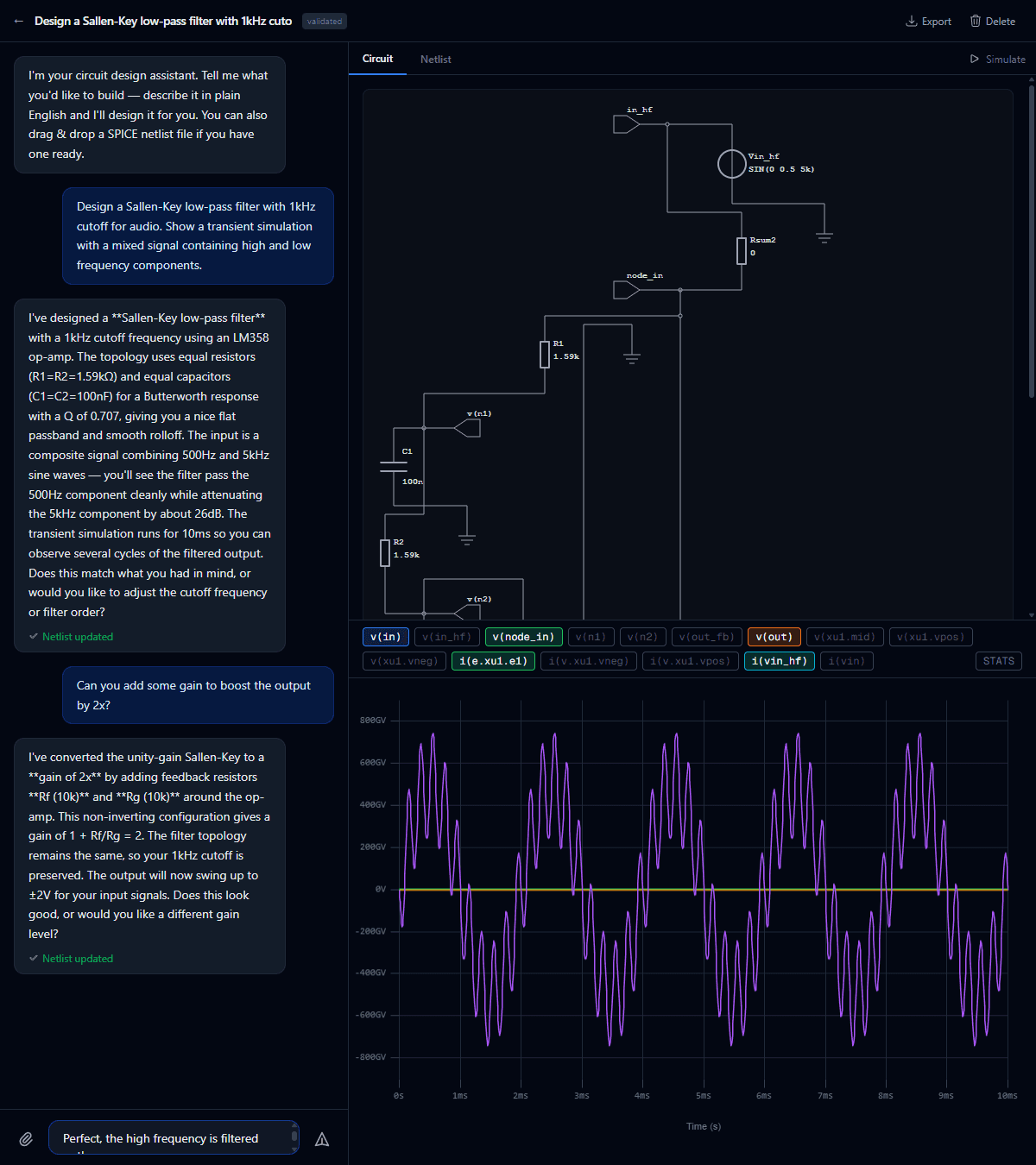 Circ AI designing a Sallen-Key Butterworth filter